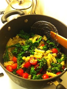 Pasta with broccoli rabe, tomatoes and olives